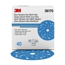 3M 36170 AMAPR Blue Abrasive Disc Multi-Hole, 6 in, 40 Grade, 50 Discs per Carton